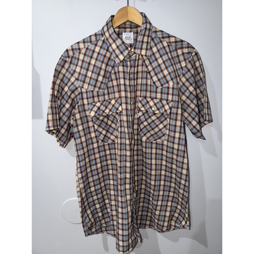 Vintage Levi's 1980 USA Olympic Games Short Sleeve Plaid Shirt Sz XL C